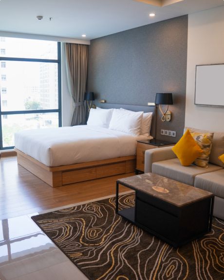bed in the bedroom